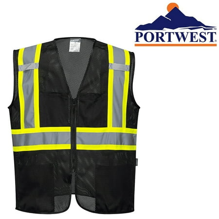 - Black Safety Vest High Visibility Hi Vis Contrast Reflective Tape Mesh - XX-Large