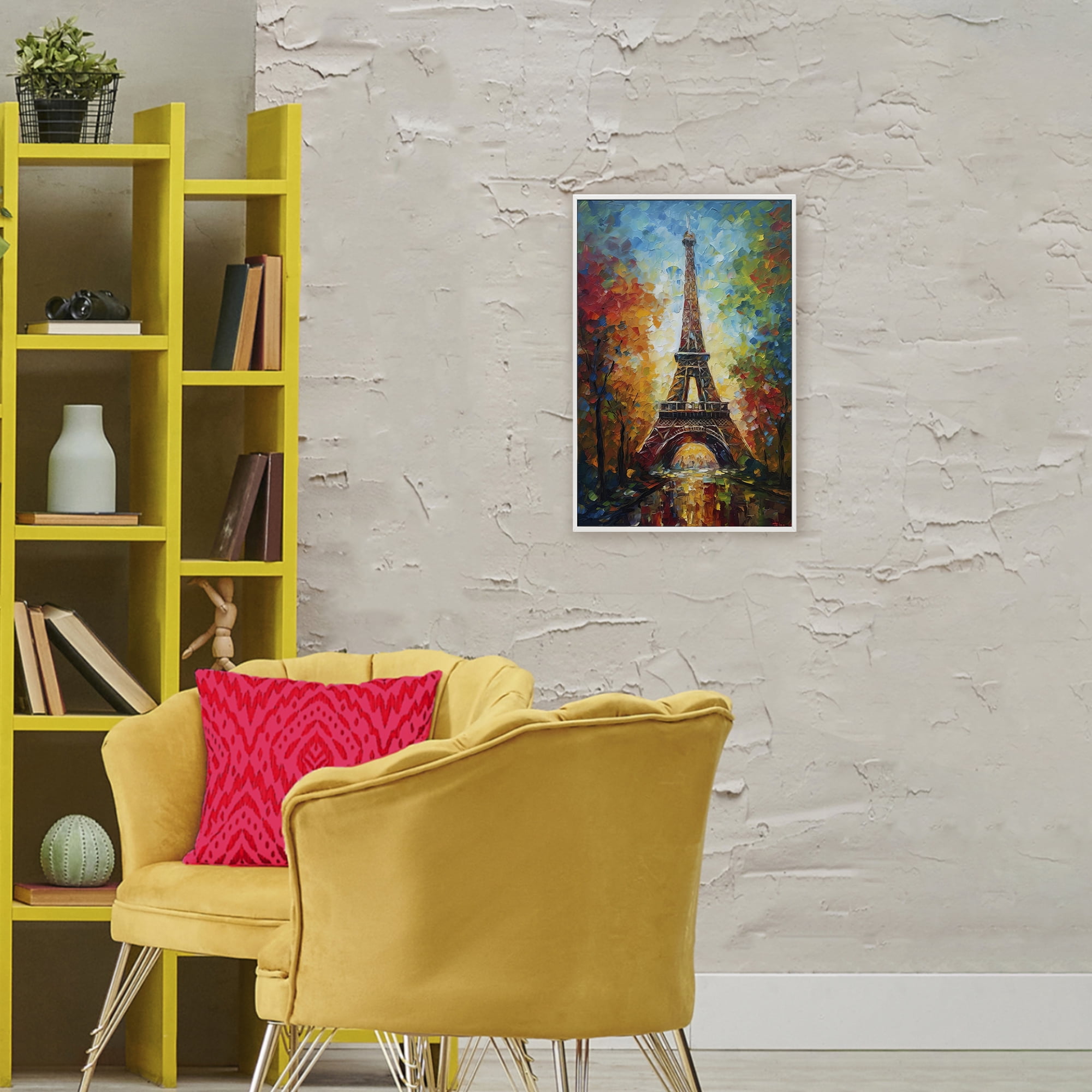 Stupell Industries Colorful Reflection at Eiffel Tower White Framed Giclee Art, design by Creative Studio