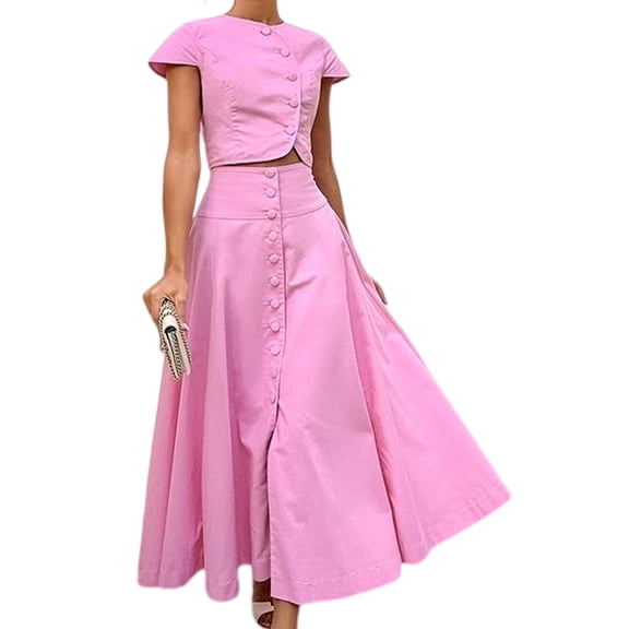 Women 2 Piece Lounge Sets Matching Vacation Outfits Top and Skirt Sets Pink L
