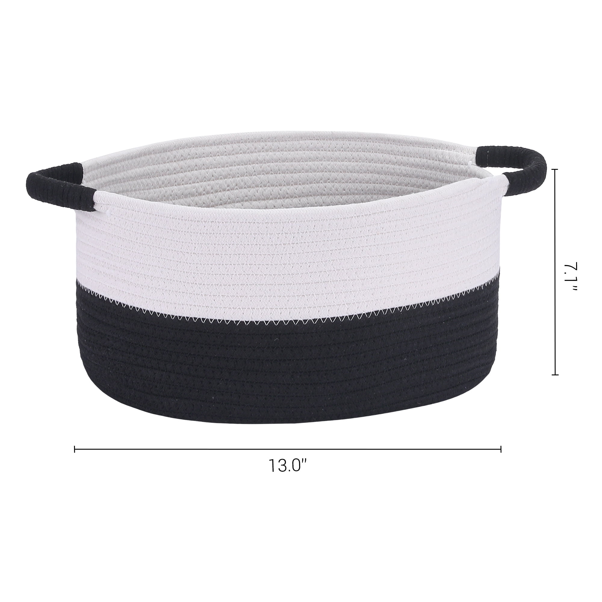 Unique Bargains Woven Storage Basket Bin with Handles White/Black 13*9.5*7in