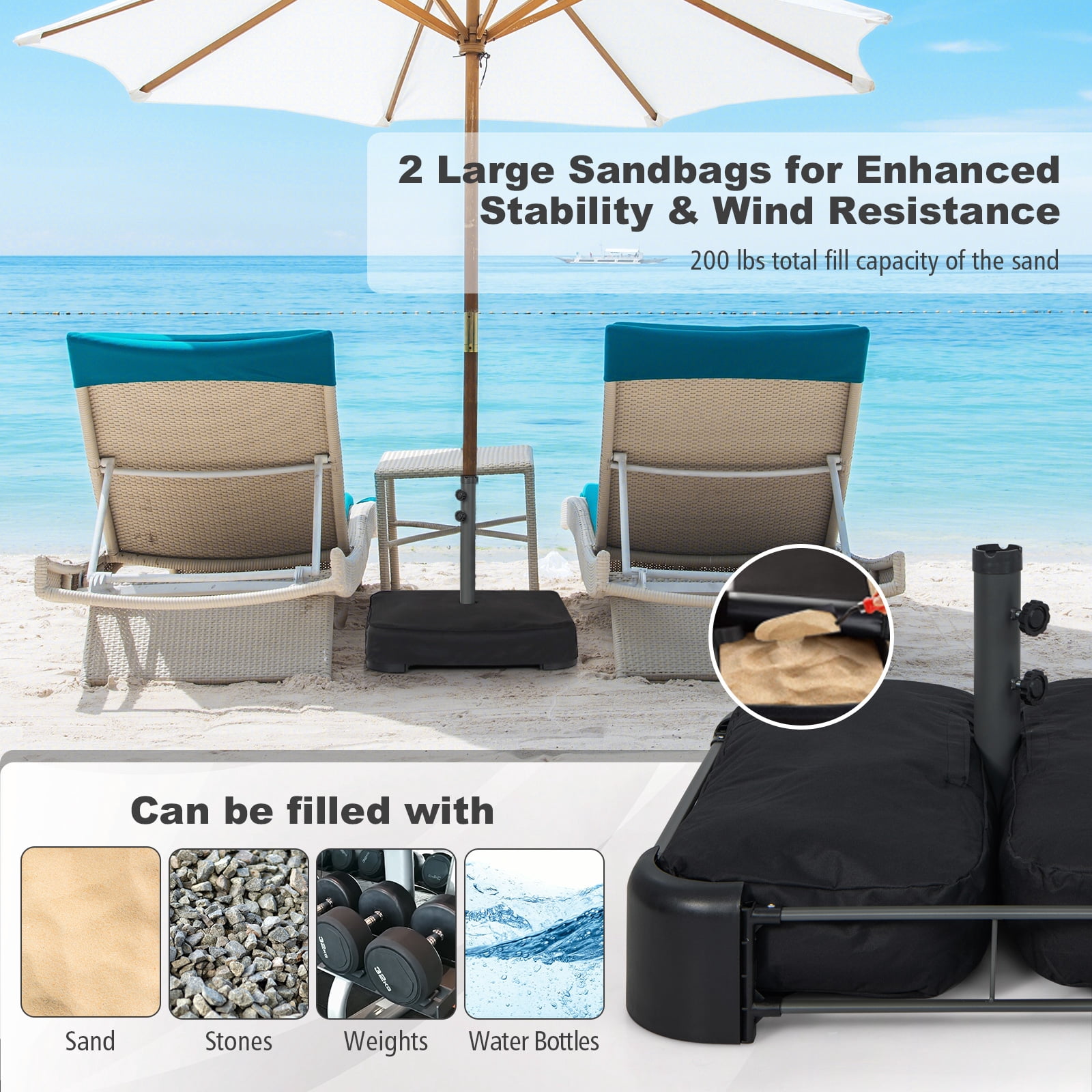 Topbuy Square Umbrella Base Patio Umbrella Stand with 2 Sandbags & 1 Waterproof Cover Outdoor Heavy Duty Umbrella Holder