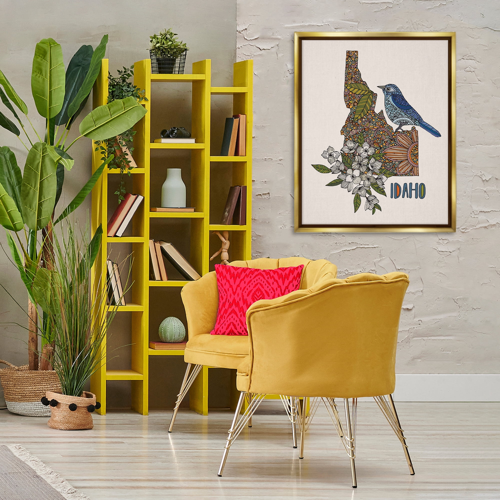 Stupell Industries Floral Idaho State Botanical & Floral Painting Gold Floater Framed Art Print Wall Art, 25 x 31
