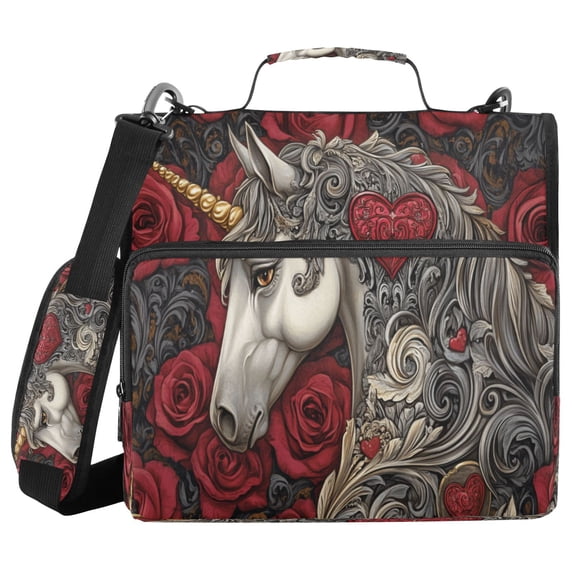 YAZAOO Zipper Binder trapper keeper Documents Organized Design Unicorn Roses Hearts Printed