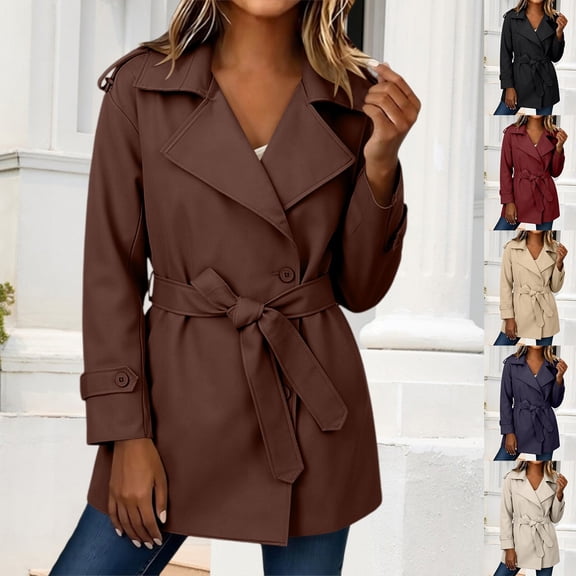 ManxiVoo Women's Short Trench Coat Belted Casual Lightweight Solid Color Jacket for Spring Fall Outdoor Daily Wear City Style