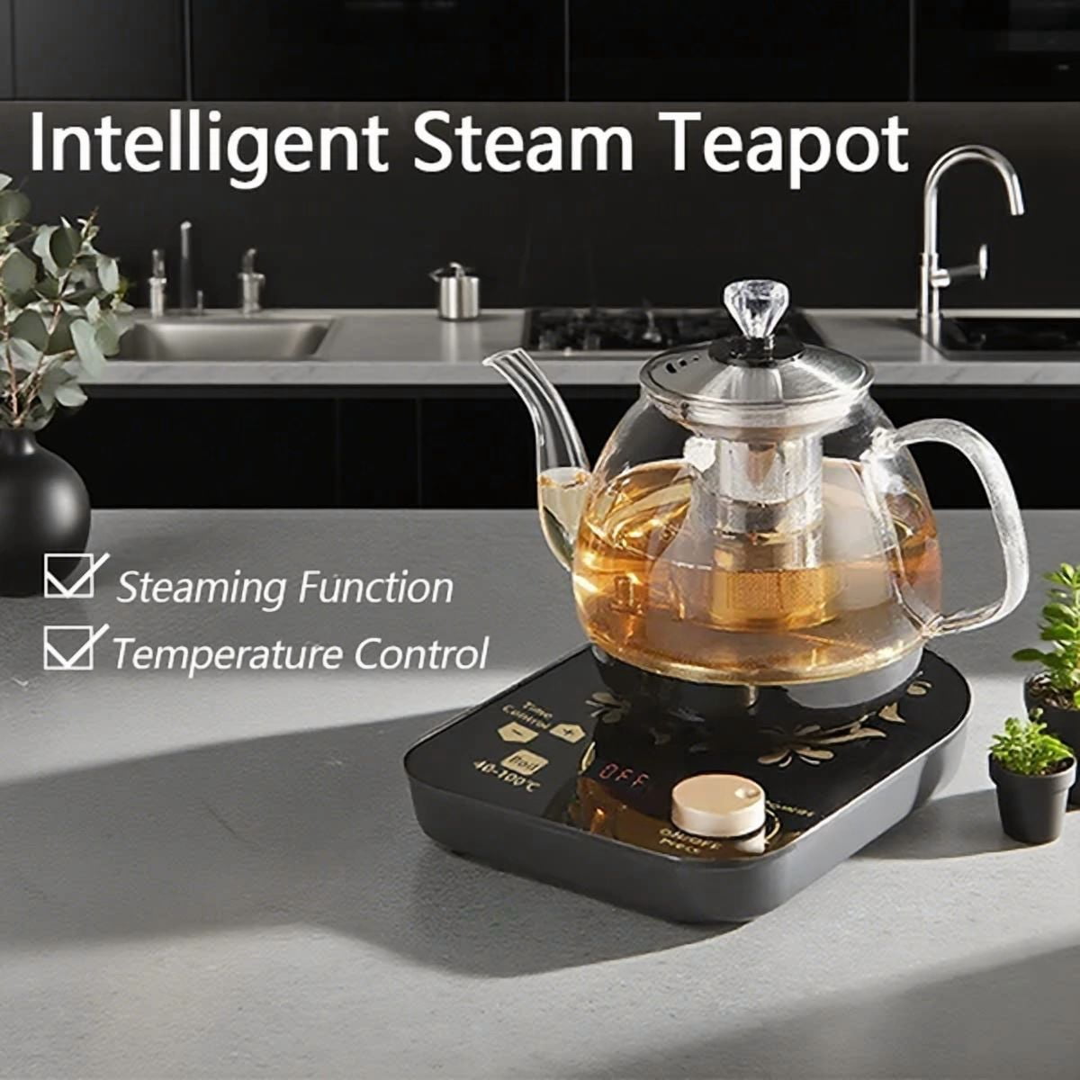 Professional multi-functional glass teapot | 800ml fast heating, cooking and brewing integrated electric kettle with stainless steel filter