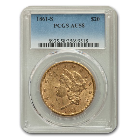 1861-S $20 Liberty Gold Double Eagle AU-58 PCGS