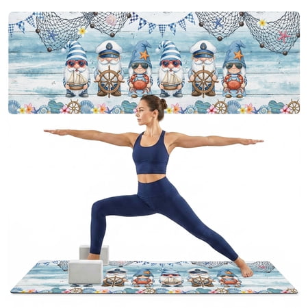 Yoga Mat Nautical Gnomes Yoga Mats with Strap & Shortage Bag Non Slip Workout Mats Absorbent Cushion Pad Ocean Crab Ship Rudder Exercise Mat for Yoga Pilates Stretching Home Gym 72 x24