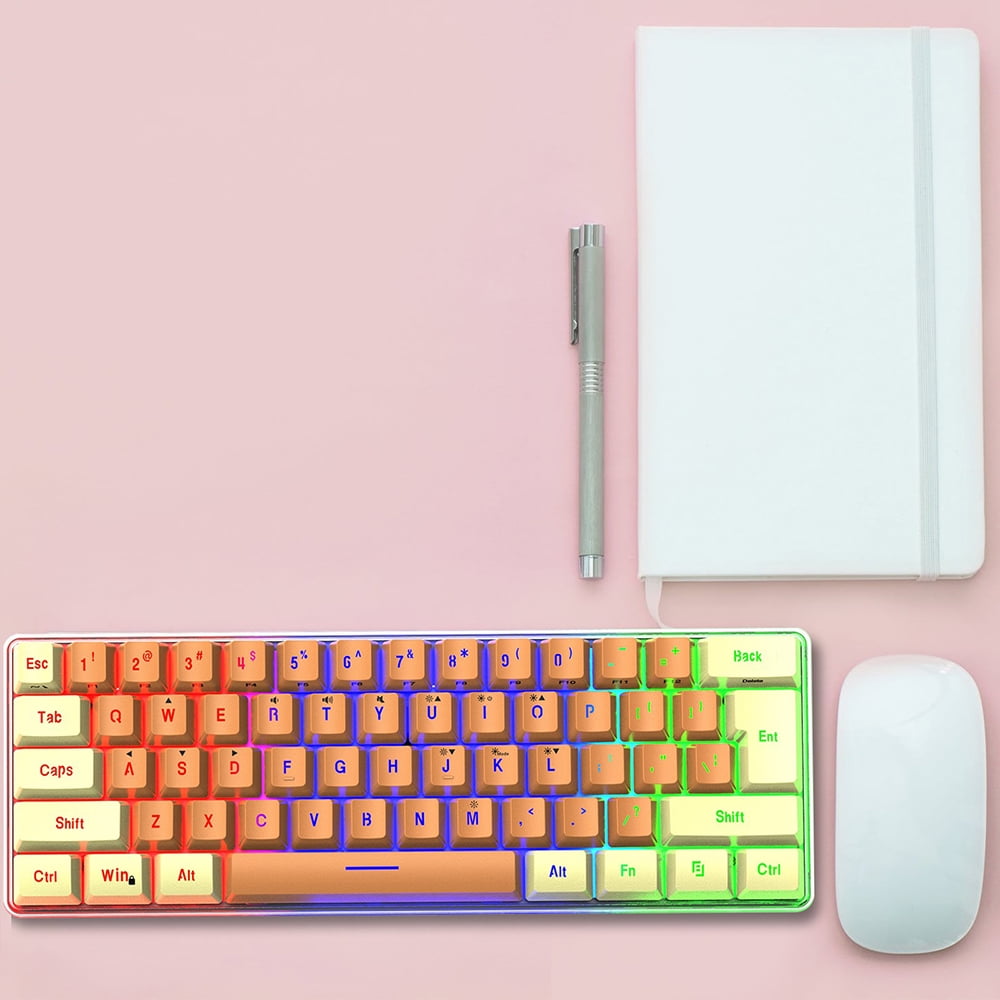 SuoKom Wired Computer Keyboard, 61-Keys RGB Backlit Compact Gaming Mechanical Keyboard Feel, Type-C Plug, Office School Supplies Compatible for Computer, Desktop, PC, Laptop