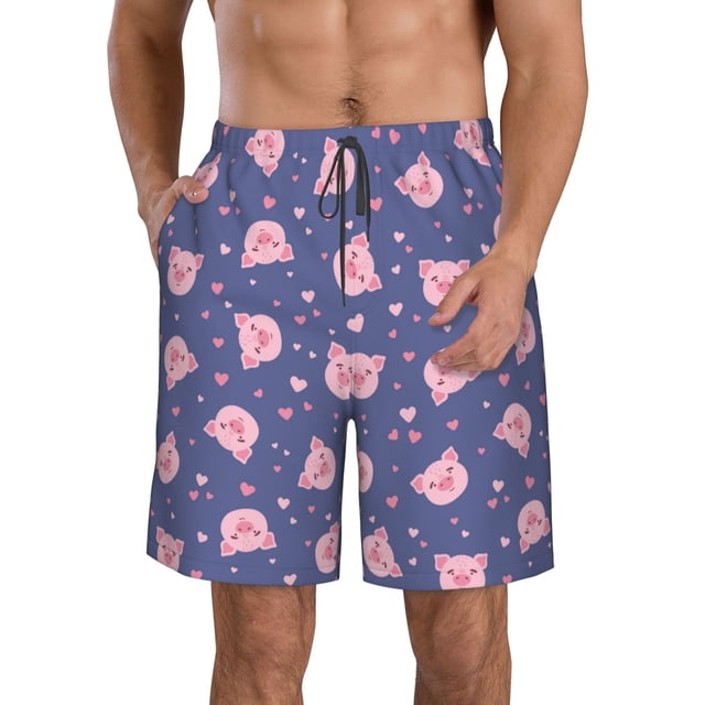 Goofa Cute Pig Printed Mens Swim Trunks Summer Quick Dry Short Beach Swimwear Bathing Suits-X-Large