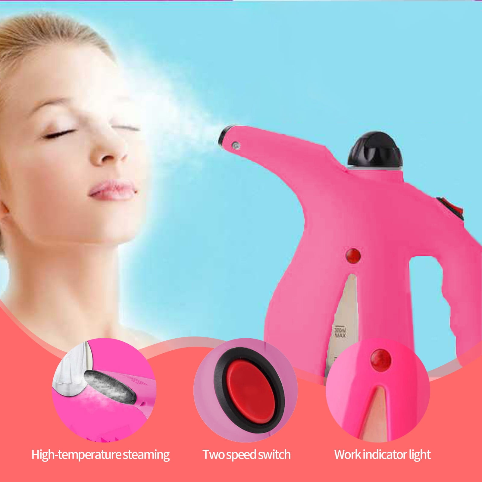 pvdgvd Universal Clothes Steamer, Handheld with Vertical Ironing & Round Brush, Fast Ironing for All Fabrics, Portable for Home Travel, Prevents Scalding & Efficient