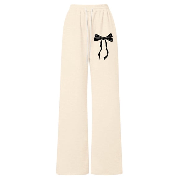 WOYY Girls Sweatpants Cute Bow Print Drawstring Straight Leg Pants, Sizes 4-5T