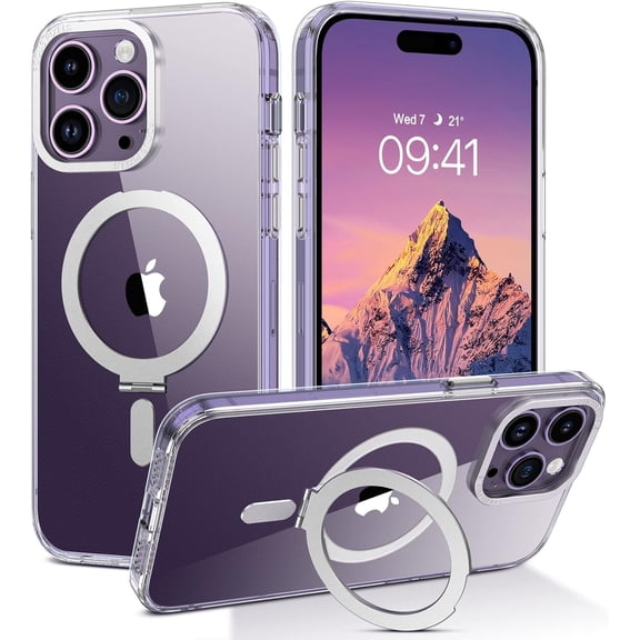for iPhone 14 Pro Max Magnetic Case with Invisible Stand [Compatible with Magsafe], Clear Full Body Cover Slim Transparent Shockproof Phone Case for Apple iPhone 14 Pro Max 6.7", Clear