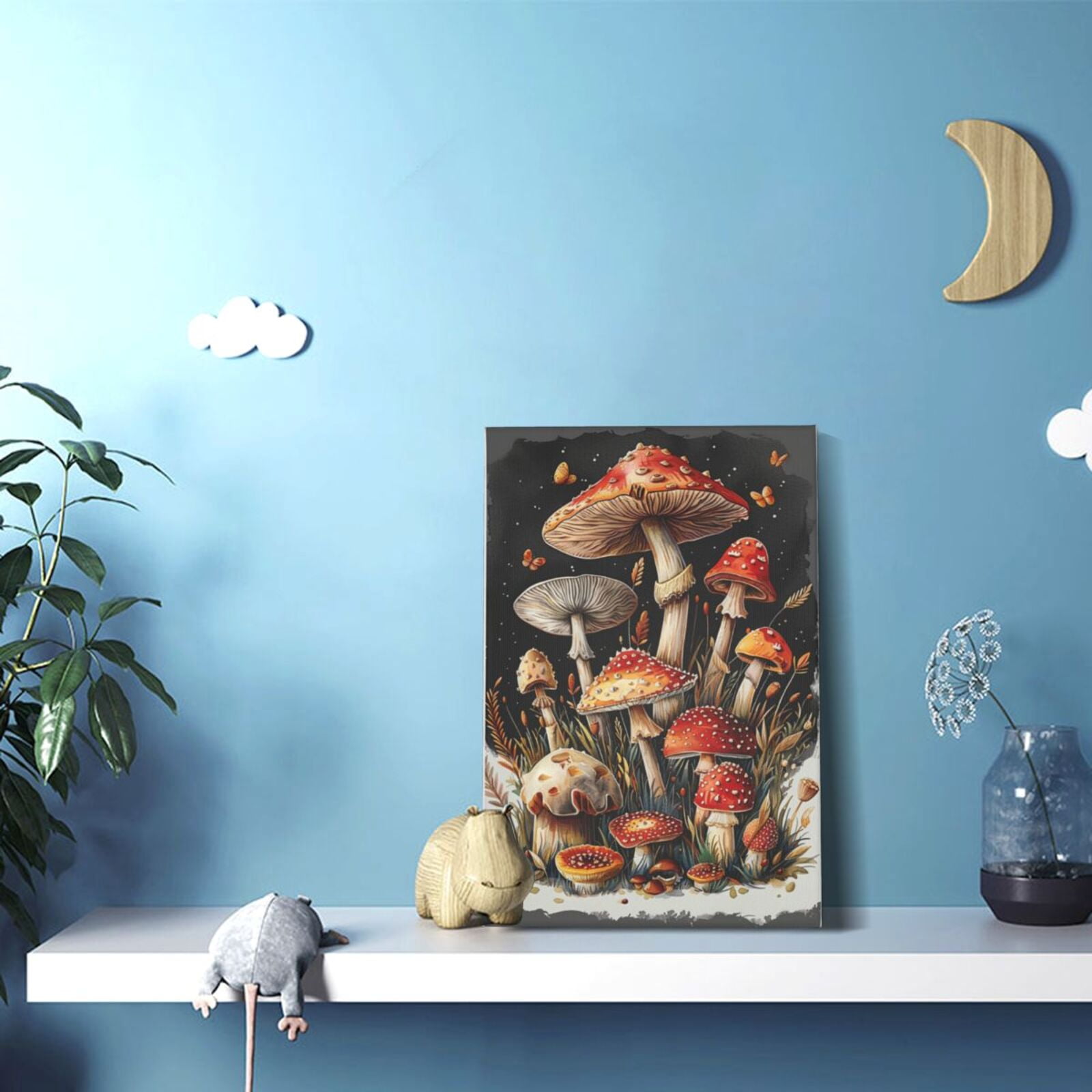 12x18 inch Canvas Hanging Picture Mushroom World,Rustic Yard Wall Decor Art Painting Canvas,Modern Style Mushroom World Art Decorative Paintings,Gift For Mushroom Lovers,Farmhouse,Bar,Kitchen