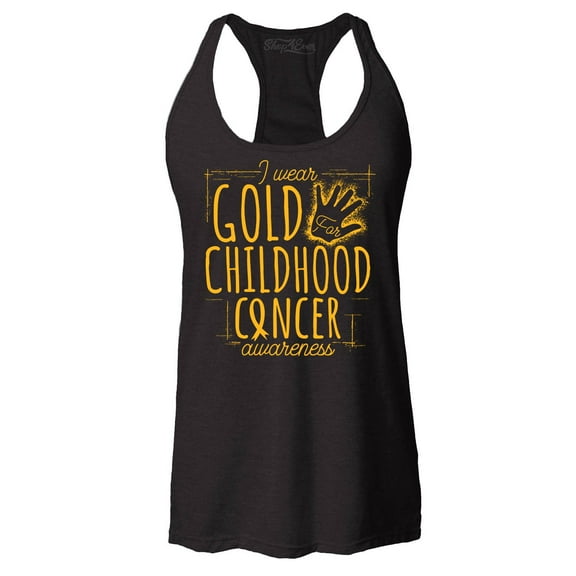 Shop4Ever Women's I Wear Gold for Childhood Cancer Awareness Racerback Tank Top Small Black