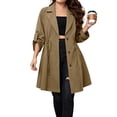 thumbnail image 3 of Feancey Womens Plus Size Trench Coat Mid Length Casual Adjustable Drawstring Waist Fall Jackets Roll Up Long Sleeve Single Breasted Lightweight Outerwear Khaki XXL, 3 of 8