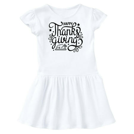 

Inktastic Happy Thanksgiving Hand Lettering with Turkey and Stars Gift Toddler Girl Dress