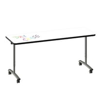 Premium Dry Erase Markerboard Top Flip Top Table White Wood Laminate