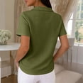 thumbnail image 4 of Women’s Fashion Solid Waffle Knit Short Sleeve Top with Vintage Lapel Collar for Spring and Summer Daily Wear Army Green L, 4 of 4
