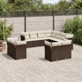 thumbnail image 1 of vidaXL 11 Piece Garden Sofa Set with Cushions Brown Poly Rattan, 1 of 5