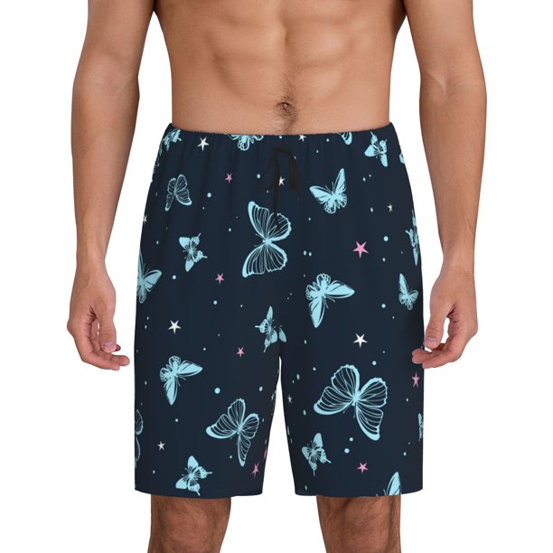 Balery Beautiful Butterflies Pantalones cortos de pijama de punto de algodón para hombre con cinturilla y bolsillos-XX-Large