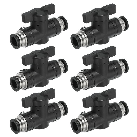 Uxcell 8mm (3/10") Push to Connect Fittings Ball Valve, 6 Pcs 0-60 Degree BUC Air Flow Control Valve Quick Straight Connectors Air Hose Fitting for Pneumatic System Pipeline, Black
