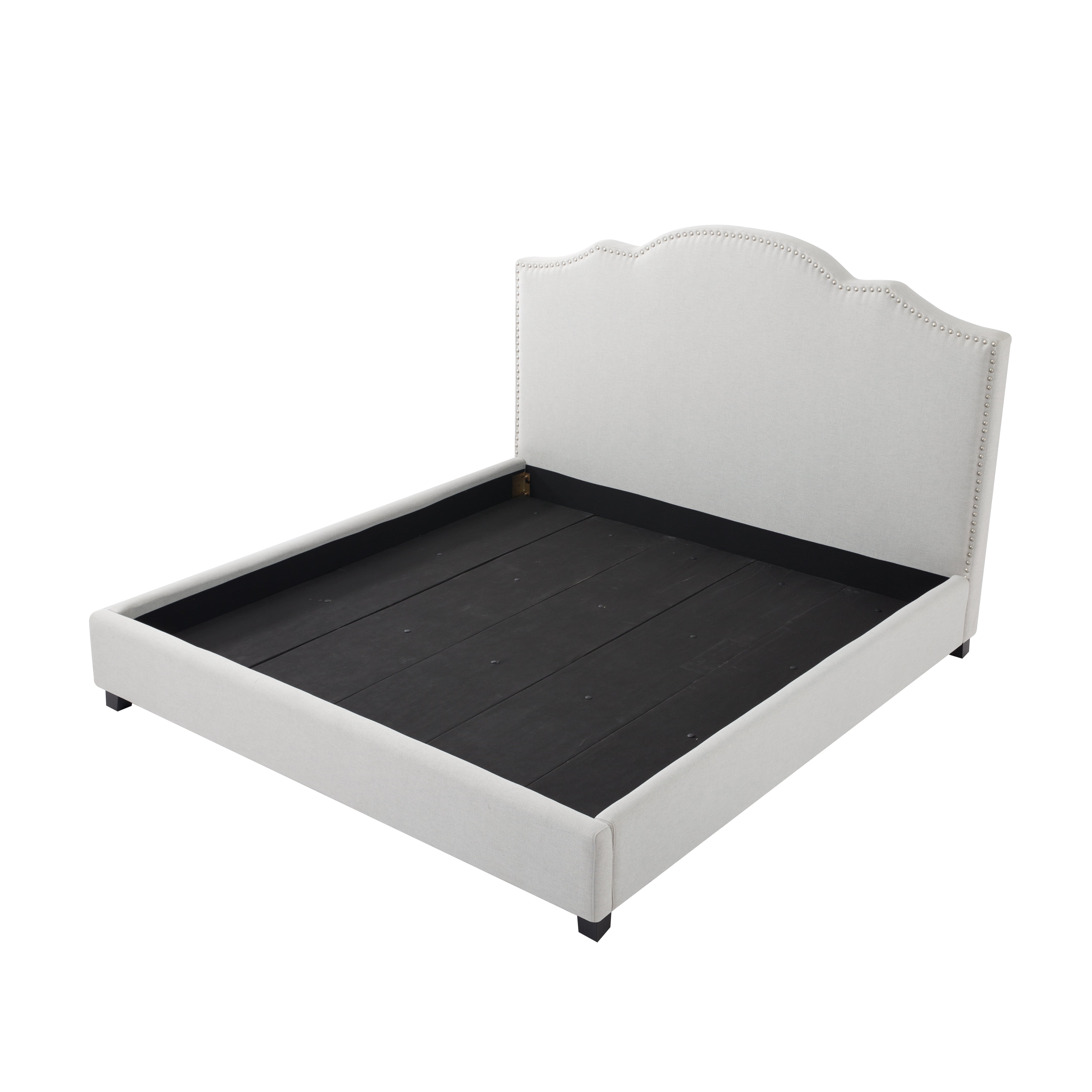 Gewnee King Bed Frame with 55"High Upholstered Headboard,Platform Bed Frame with Nail-Head Trim,No Box Spring Required,Modern Design for Bedroom,Light Grey