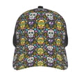 thumbnail image 3 of Zufioo Sugar Skulls Print Mesh Baseball Cap, Adjustable Sport Travel Hat Accessory for Men and Women, 3 of 7