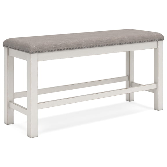 Upholstered Dining Bench With Nailhead Trim, Antique White, 48 Inch