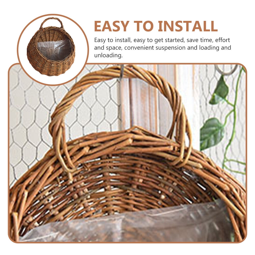 Gymnture Wicker Hanging Flower Planter: 2pcs Round Railing Planter (26x20cm)