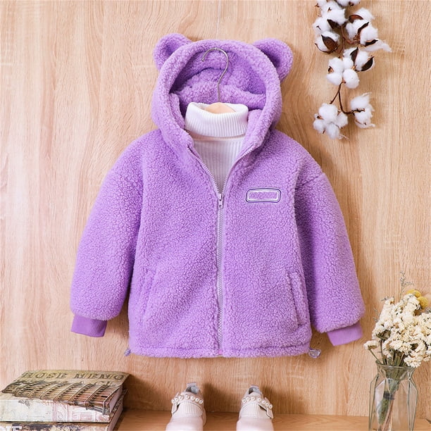 Gibobby Chamarra ninoChaqueta de invierno para ninas con orejas de de animados chaqueta de felpa con cremallera abrigo de lana Morado 6 7 Anos Walmart en linea
