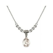 18-Inch Rhodium Plated Necklace with 4mm Sterling Silver Beads and Saint Regis Charm