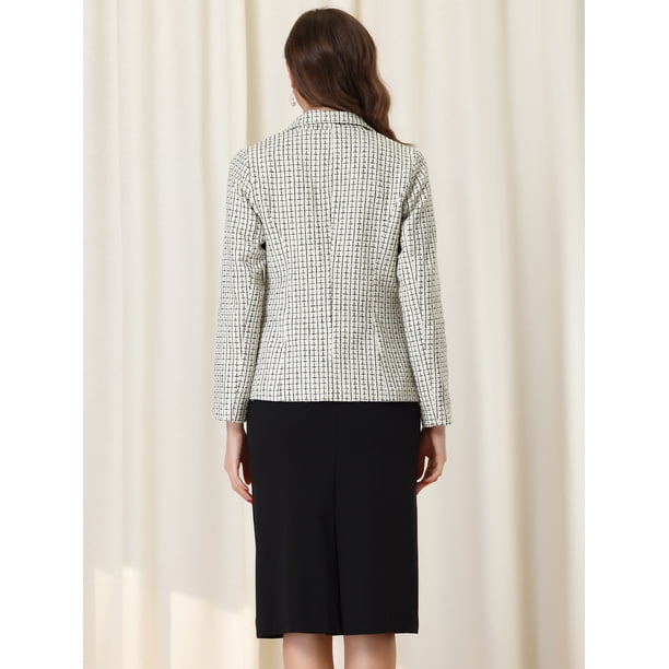 Allegra K - Chaqueta Blazer De Mujer A Cuadros Tweed, Manga Larga Y Elegante Para Oficina, Halloween O Fiestas