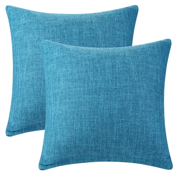 Funda de cojín decorativa de lino tejido de granja, juego de 2 fundas de cojín cuadradas rústicas para sofá en casa, azul 16" x 16"