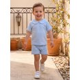 thumbnail image 6 of Loicainy Baby Toddler Boy Summer Clothes Set 6 12 18 24 Months 2T 3T 4T Short Sleeve Doll Collar Tops Elastic Shorts Outfits, 6 of 9