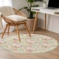 thumbnail image 4 of Round Rugs 3Ft, Pink Flowers Round Area Rug Washable Indoor Throw Carpet, Green Country Botanical Floral Leaves Small Non Slip Circle Rug for Bedroom Living Room Home Decor Aesthetic, 4 of 8