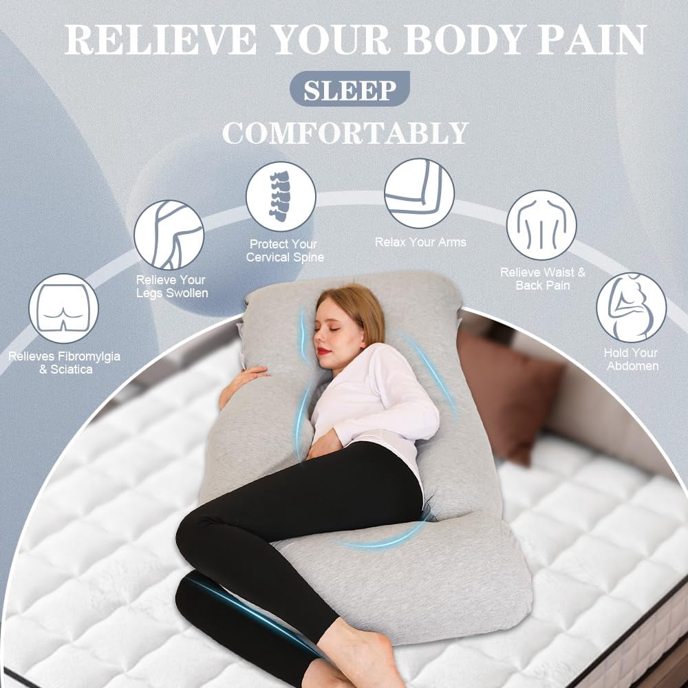 Pillow  J Shape Pillows For Sleeping Body Adults Maternity With Jersry Removable Cover Grey