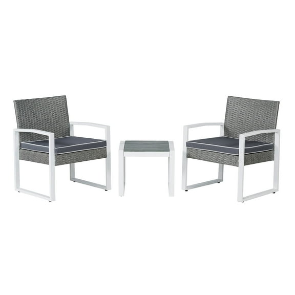 Selby 3-Piece Modern Coastal Faux Wicker Conversation Outdoor Patio Set, White/Gray