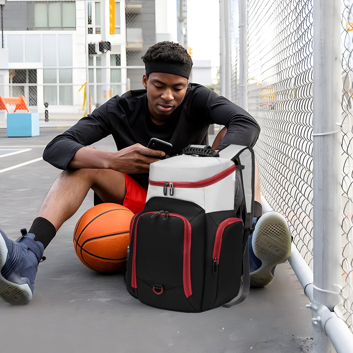 Sports Bag for Basketball, Soccer & More Basketball Backpack with Ball Holder & Shoes Compartment