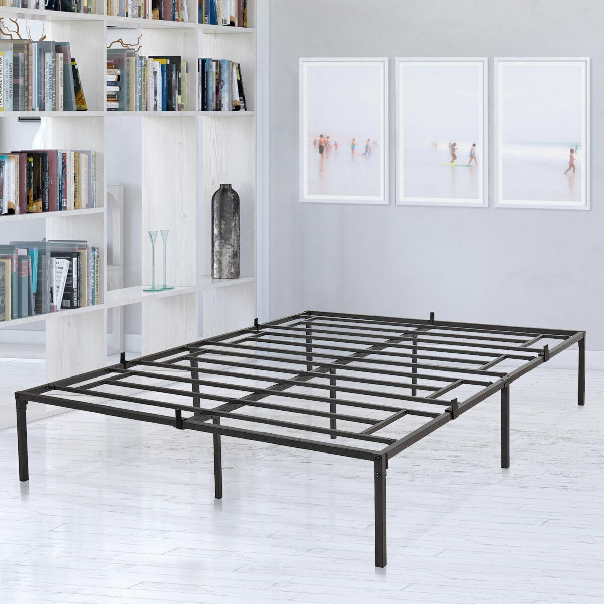 Kepooman 14" Queen Size Platform Bed Frame, Metal Mattress Foundation for Bedroom