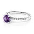 thumbnail image 3 of Gem Stone King 0.72 Ct Round Purple Amethyst E-F Lab Grown Diamond 10K White Gold Ring (Size 9), 3 of 5