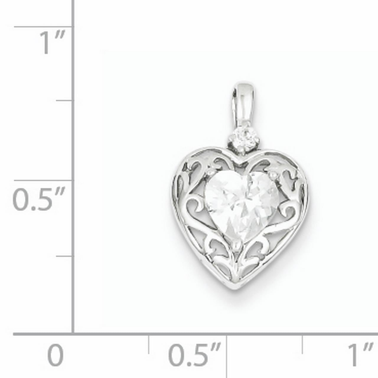 12mm x 18mm Sterling Silver Love CZ Cubic Zirconia Heart Pendant