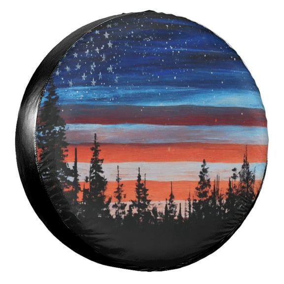 KAKALAD American Flag Sunset Sky Spare Tire Cover Universal Car Vehicle Tools For Rv SUV Truck Camper Travel Trailer Accessories Buckle 14” Inch