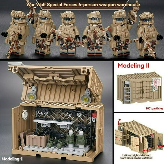 NWJ Military Building Blocks Toy Set - Action Figure Compatible Container Equipment Room, Dormitory & Armory Playset for Kids and Collectors