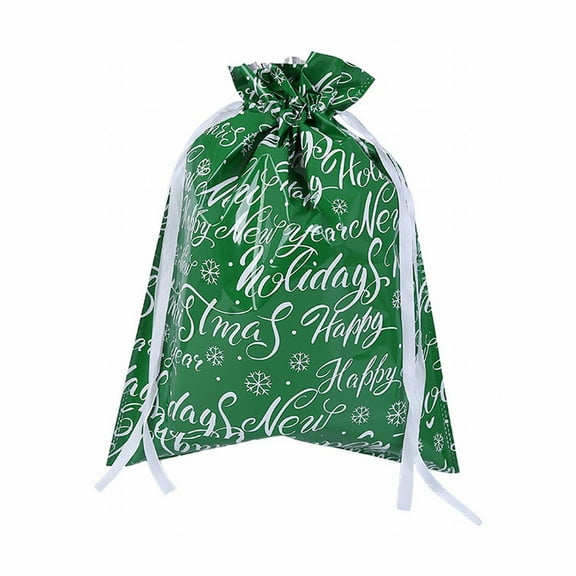 UYUH Cute Christmas Drawstring Gift Bags Santa, Snowflake & Tree Print Foil Bags Festive Holiday Party Favors, Stocking Stuffers (1pc)