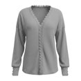 thumbnail image 6 of Josdec V‑Neck Sweater Tops for Women Lace Trim Loose Solid Color Long Sleeve Button Detail Casual Blouse S‑3XL, 6 of 7