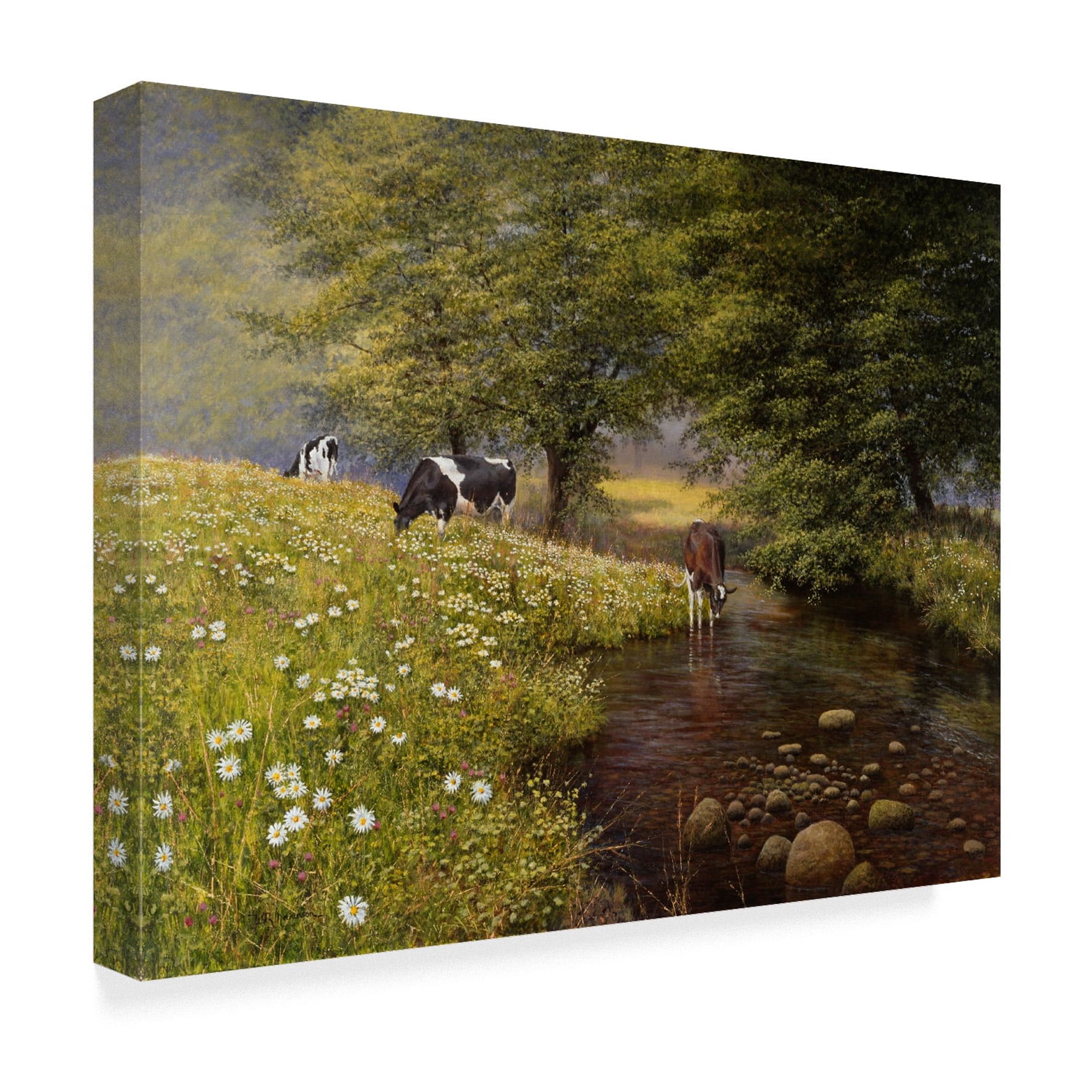 Trademark Fine Art 'Cattle By The Stream' Canvas Art by Bill Makinson