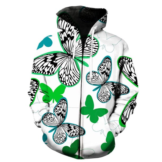 Sudadera con capucha y cremallera de gran tamaño para hombre, ropa de calle Harajuku de manga larga con estampado 3D de mariposas y dibujos animados de moda para otoño y primavera