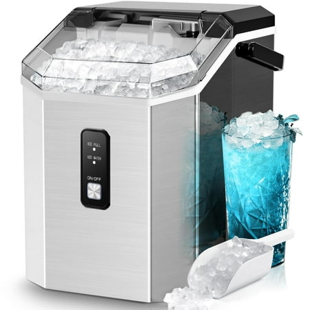 Nugget Ice Maker Countertop with Self-Cleaning Crushed Ice Maker Machine with Handle 35lbs/24H One-Click Operation for Home/Office