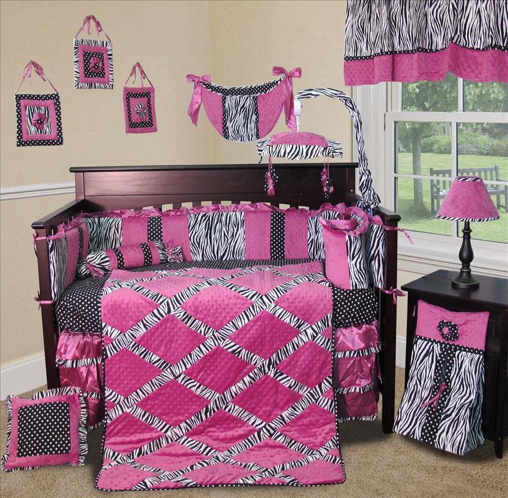 Dolls Pram Cot Bedding Set Pink with Cute Little Zebras 