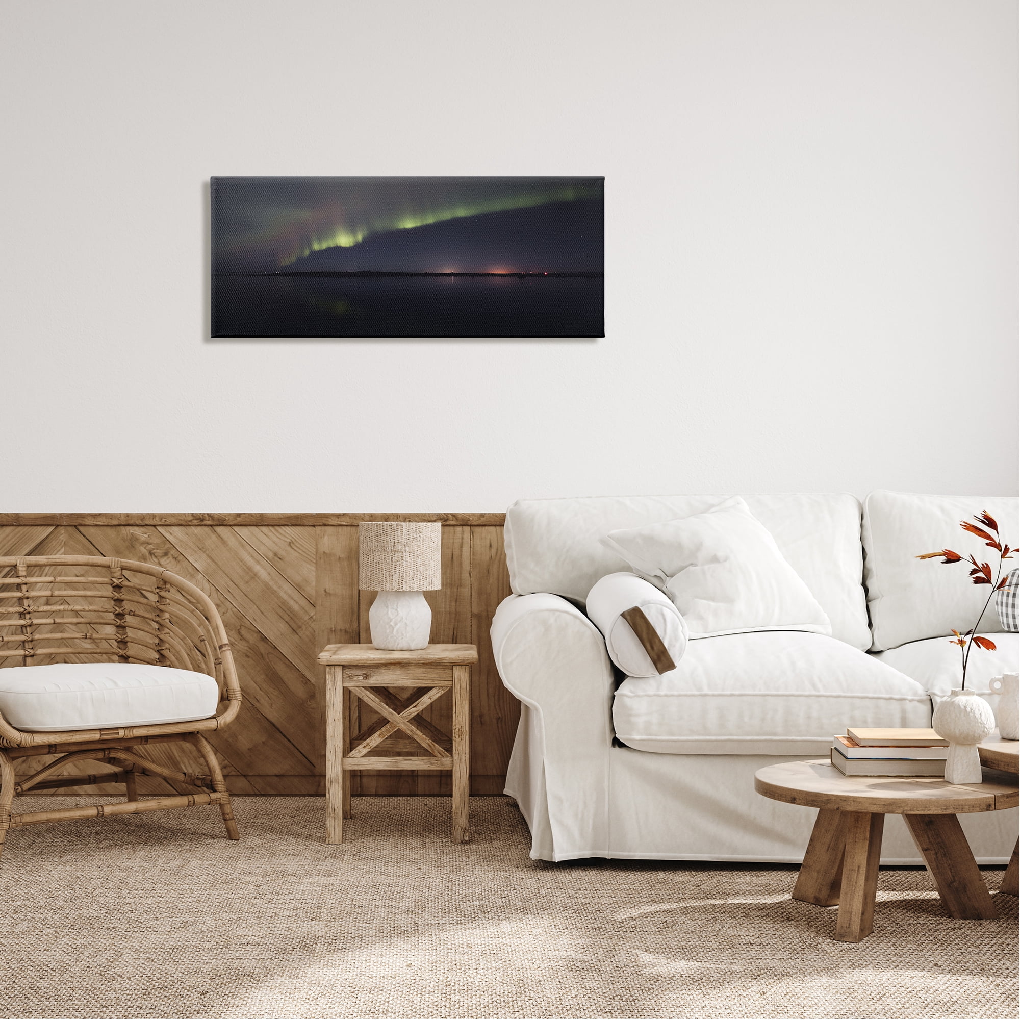 Stupell Industries Northern Lights Over Sea Nature Photography Gallery Wrapped Canvas Print Wall Art, 40 x 17